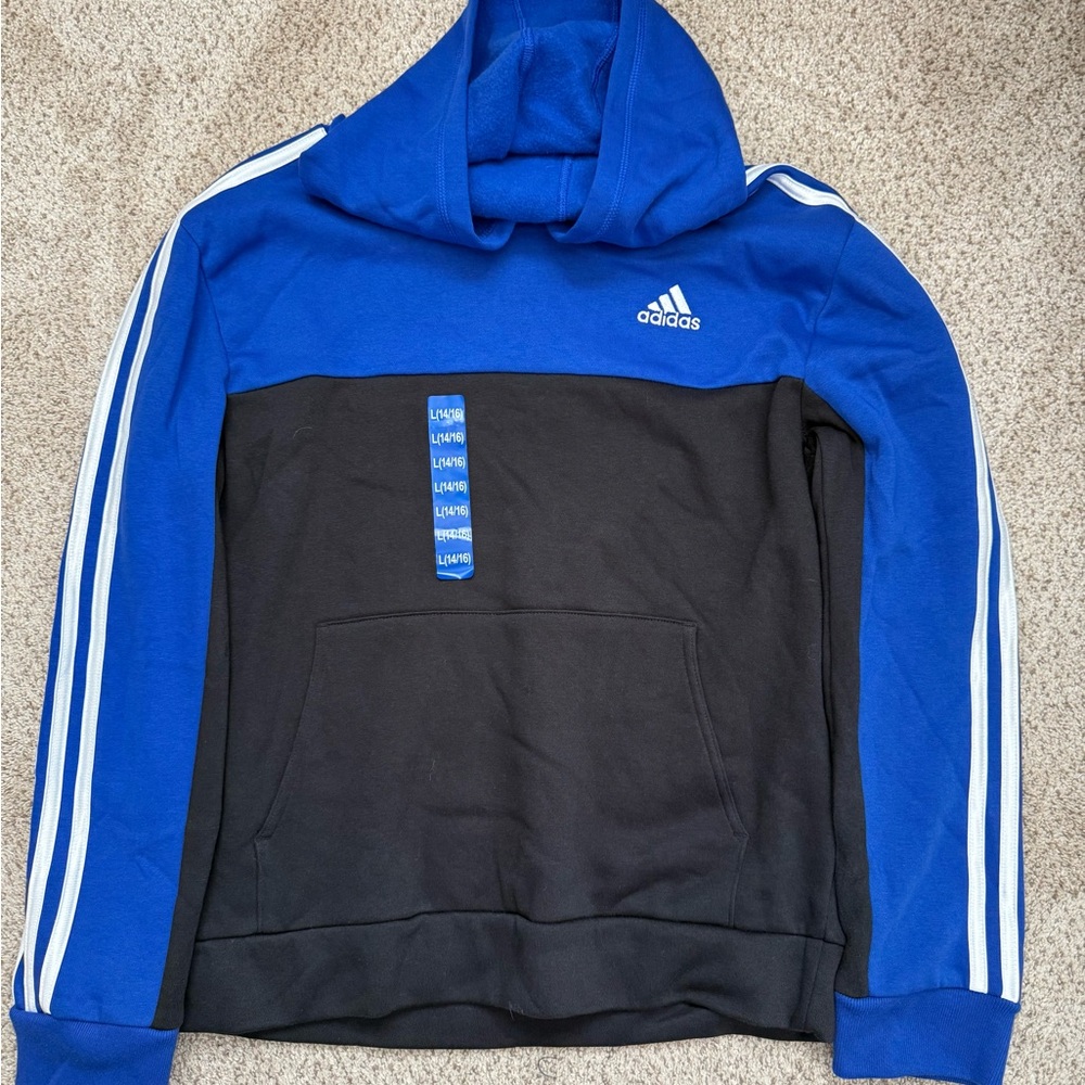 Adidas Youth Black and Blue Hoodie Sweatshirt
